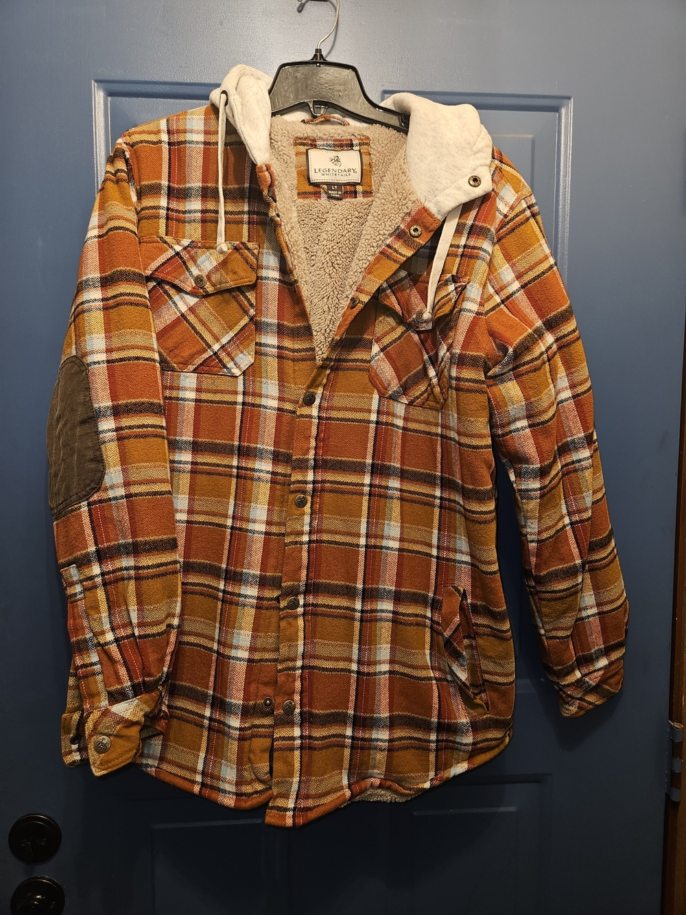 Legendary Whitetails Men’s Orange Plaid Sherpa Hooded Shirt Jacket LT